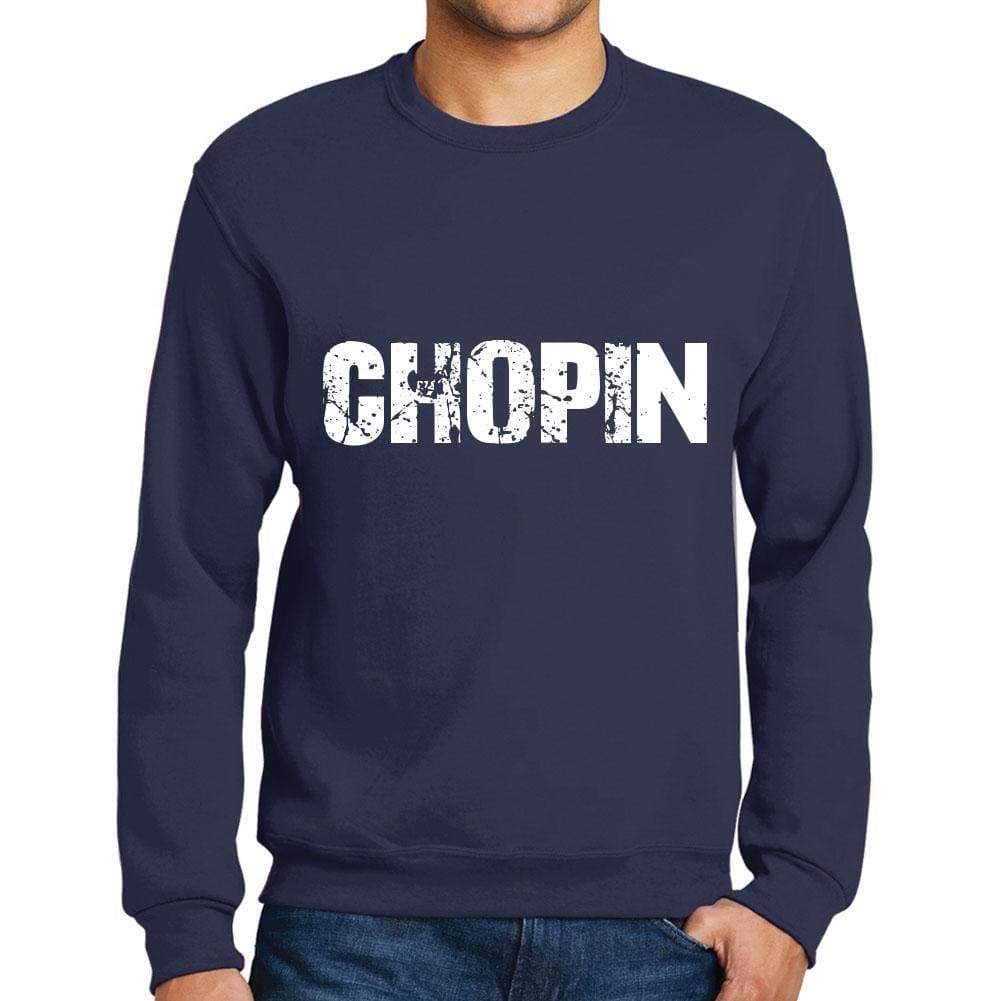 Mens Printed Graphic Sweatshirt Popular Words Chopin French Navy - French Navy / Small / Cotton - Sweatshirts