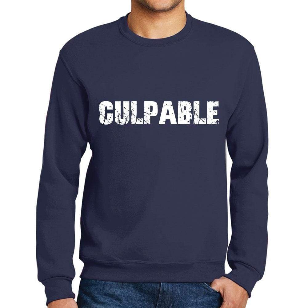 Mens Printed Graphic Sweatshirt Popular Words Culpable French Navy - French Navy / Small / Cotton - Sweatshirts