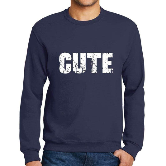 Mens Printed Graphic Sweatshirt Popular Words Cute French Navy - French Navy / Small / Cotton - Sweatshirts