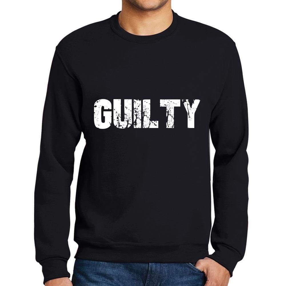 Mens Printed Graphic Sweatshirt Popular Words Guilty Deep Black - Deep Black / Small / Cotton - Sweatshirts
