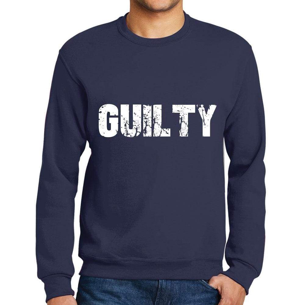 Mens Printed Graphic Sweatshirt Popular Words Guilty French Navy - French Navy / Small / Cotton - Sweatshirts