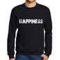 Mens Printed Graphic Sweatshirt Popular Words Happiness Deep Black - Deep Black / Small / Cotton - Sweatshirts