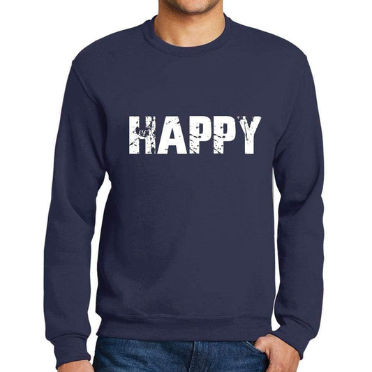 Mens Printed Graphic Sweatshirt Popular Words Happy French Navy - French Navy / Small / Cotton - Sweatshirts