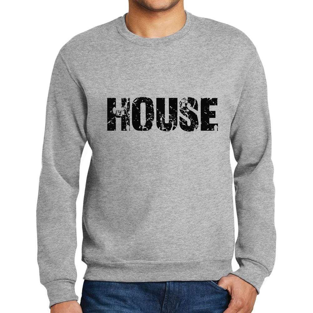 Mens Printed Graphic Sweatshirt Popular Words House Grey Marl - Grey Marl / Small / Cotton - Sweatshirts