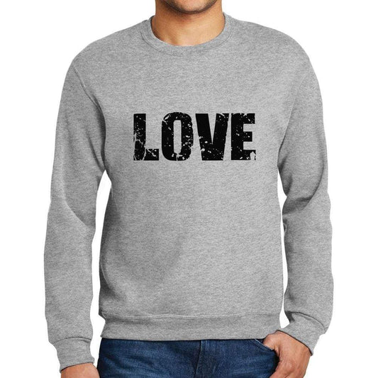 Mens Printed Graphic Sweatshirt Popular Words Love Grey Marl - Grey Marl / Small / Cotton - Sweatshirts