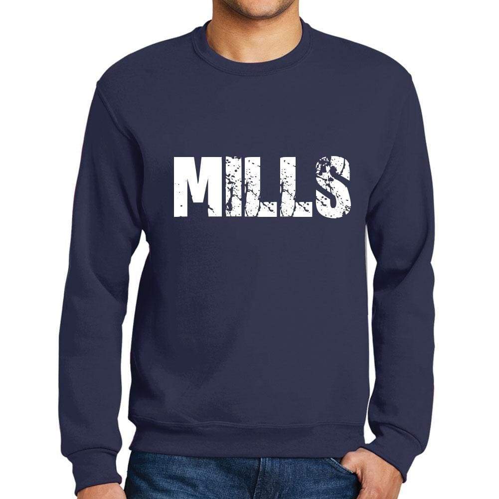 Mens Printed Graphic Sweatshirt Popular Words Mills French Navy - French Navy / Small / Cotton - Sweatshirts