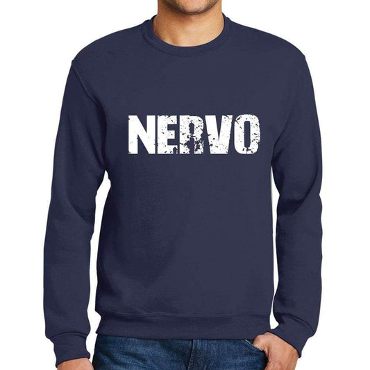 Mens Printed Graphic Sweatshirt Popular Words Nervo French Navy - French Navy / Small / Cotton - Sweatshirts