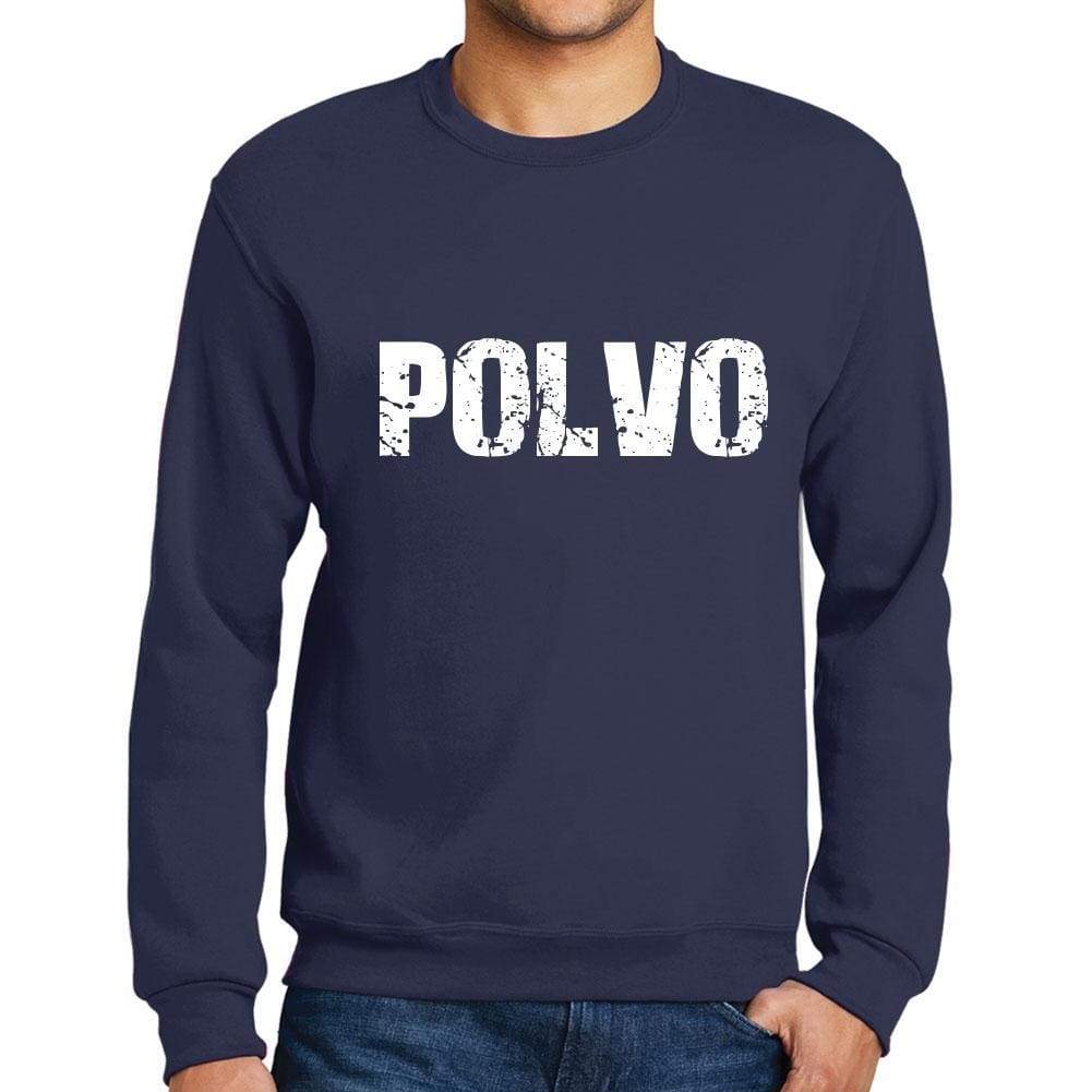 Mens Printed Graphic Sweatshirt Popular Words Polvo French Navy - French Navy / Small / Cotton - Sweatshirts