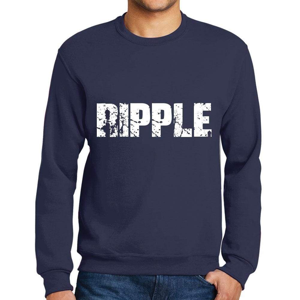 Mens Printed Graphic Sweatshirt Popular Words Ripple French Navy - French Navy / Small / Cotton - Sweatshirts
