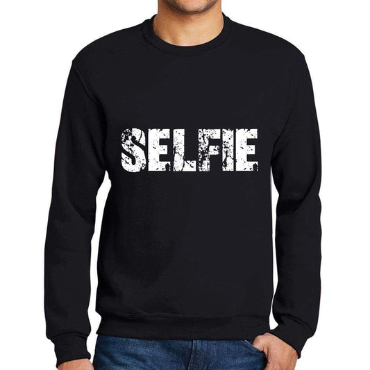 Mens Printed Graphic Sweatshirt Popular Words Selfie Deep Black - Deep Black / Small / Cotton - Sweatshirts