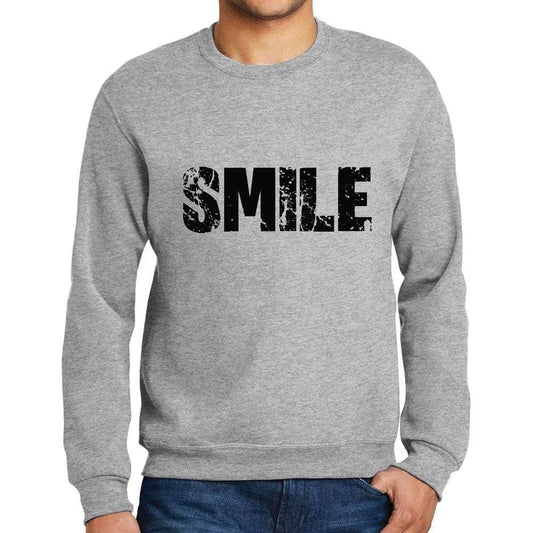 Mens Printed Graphic Sweatshirt Popular Words Smile Grey Marl - Grey Marl / Small / Cotton - Sweatshirts