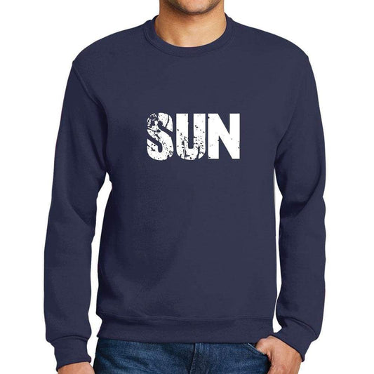 Mens Printed Graphic Sweatshirt Popular Words Sun French Navy - French Navy / Small / Cotton - Sweatshirts