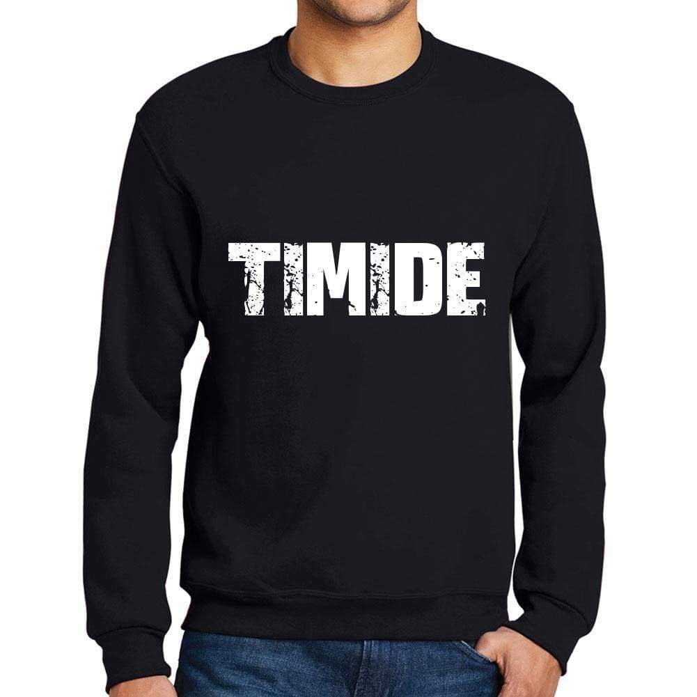 Mens Printed Graphic Sweatshirt Popular Words Timide Deep Black - Deep Black / Small / Cotton - Sweatshirts