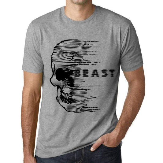 Mens Vintage Tee Shirt Graphic T Shirt Anxiety Skull Beast Grey Marl - Grey Marl / Xs / Cotton - T-Shirt