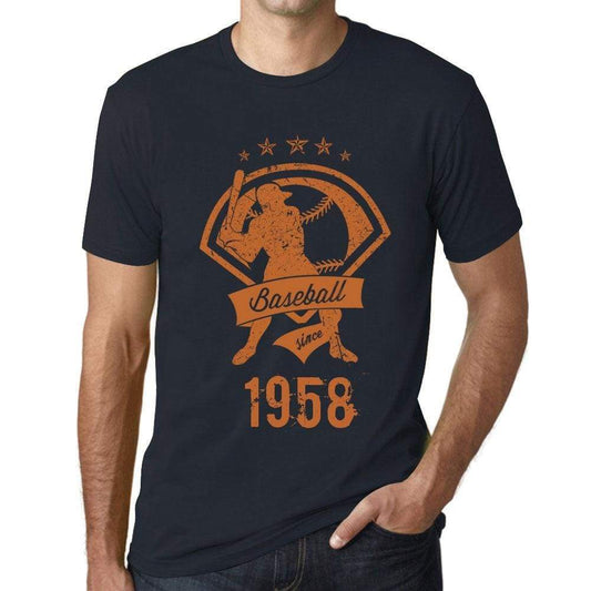 Mens Vintage Tee Shirt Graphic T Shirt Baseball Since 1958 Navy - Navy / Xs / Cotton - T-Shirt