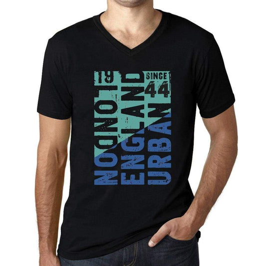 Mens Vintage Tee Shirt Graphic T Shirt V Neck London Since 44 Deep Black - Black / S / Cotton - T-Shirt