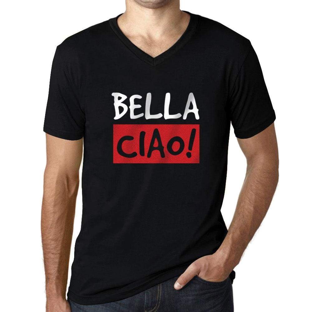 Mens Vintage Tee Shirt Graphic V-Neck T Shirt Bella Ciao Deep Black - Deep Black / S / Cotton - T-Shirt