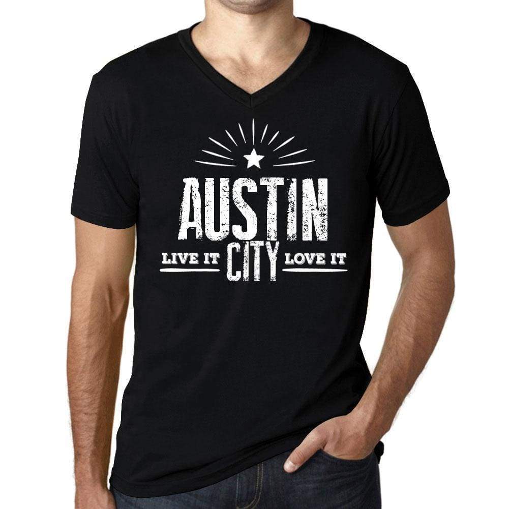 Mens Vintage Tee Shirt Graphic V-Neck T Shirt Live It Love It Austin Deep Black - Black / S / Cotton - T-Shirt