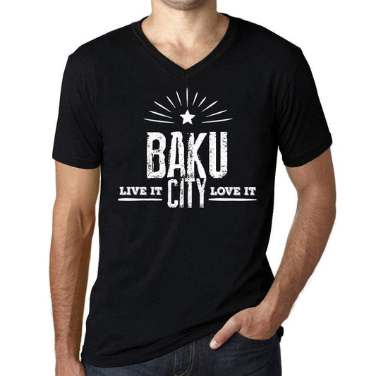 Mens Vintage Tee Shirt Graphic V-Neck T Shirt Live It Love It Baku Deep Black - Black / S / Cotton - T-Shirt