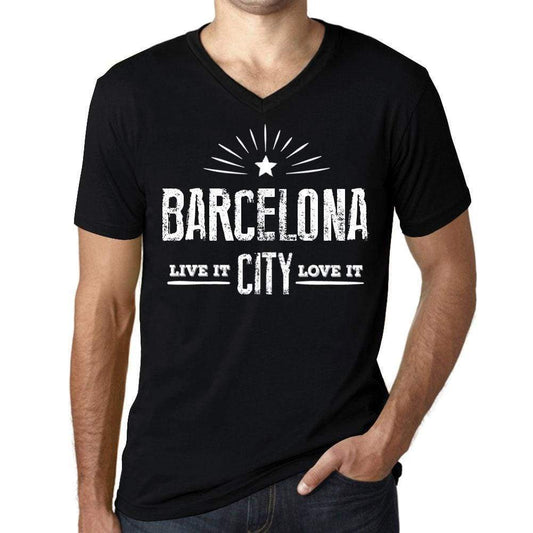 Mens Vintage Tee Shirt Graphic V-Neck T Shirt Live It Love It Barcelona Deep Black - Black / S / Cotton - T-Shirt