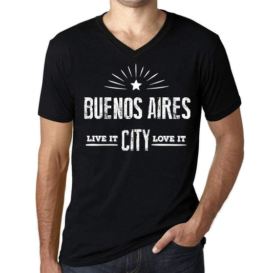 Mens Vintage Tee Shirt Graphic V-Neck T Shirt Live It Love It Buenos Aires Deep Black - Black / S / Cotton - T-Shirt