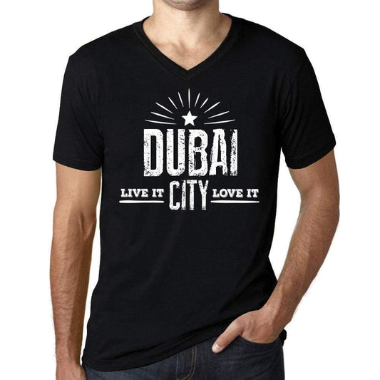 Mens Vintage Tee Shirt Graphic V-Neck T Shirt Live It Love It Dubai Deep Black - Black / S / Cotton - T-Shirt