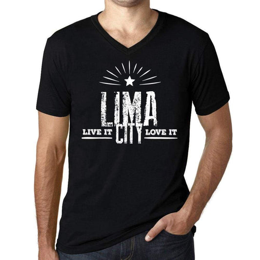 Mens Vintage Tee Shirt Graphic V-Neck T Shirt Live It Love It Lima Deep Black - Black / S / Cotton - T-Shirt
