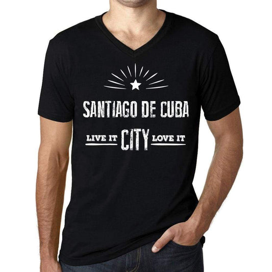 Mens Vintage Tee Shirt Graphic V-Neck T Shirt Live It Love It Santiago De Cuba Deep Black - Black / S / Cotton - T-Shirt