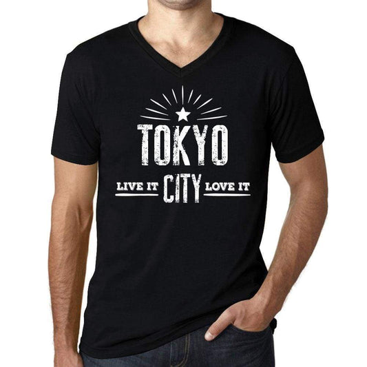 Mens Vintage Tee Shirt Graphic V-Neck T Shirt Live It Love It Tokyo Deep Black - Black / S / Cotton - T-Shirt