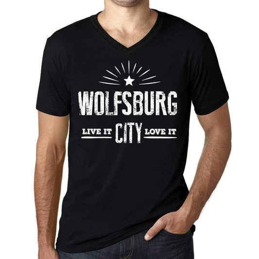 Mens Vintage Tee Shirt Graphic V-Neck T Shirt Live It Love It Wolfsburg Deep Black - Black / S / Cotton - T-Shirt