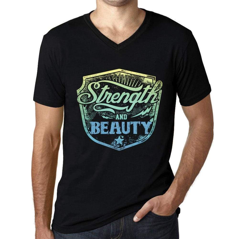 Mens Vintage Tee Shirt Graphic V-Neck T Shirt Strenght And Beauty Black - Black / S / Cotton - T-Shirt