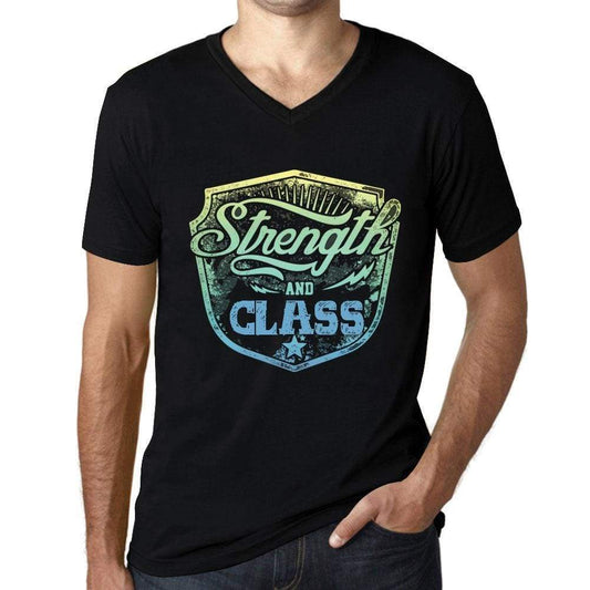 Mens Vintage Tee Shirt Graphic V-Neck T Shirt Strenght And Class Black - Black / S / Cotton - T-Shirt