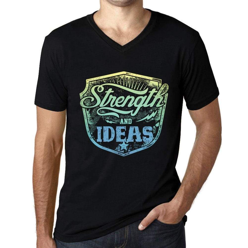 Mens Vintage Tee Shirt Graphic V-Neck T Shirt Strenght And Ideas Black - Black / S / Cotton - T-Shirt