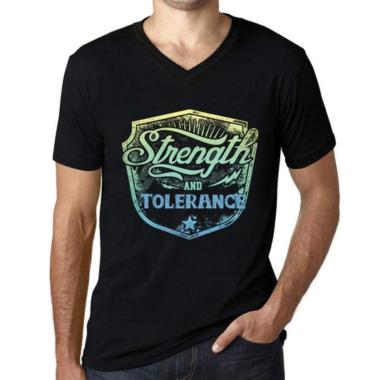 Mens Vintage Tee Shirt Graphic V-Neck T Shirt Strenght And Tolerance Black - Black / S / Cotton - T-Shirt