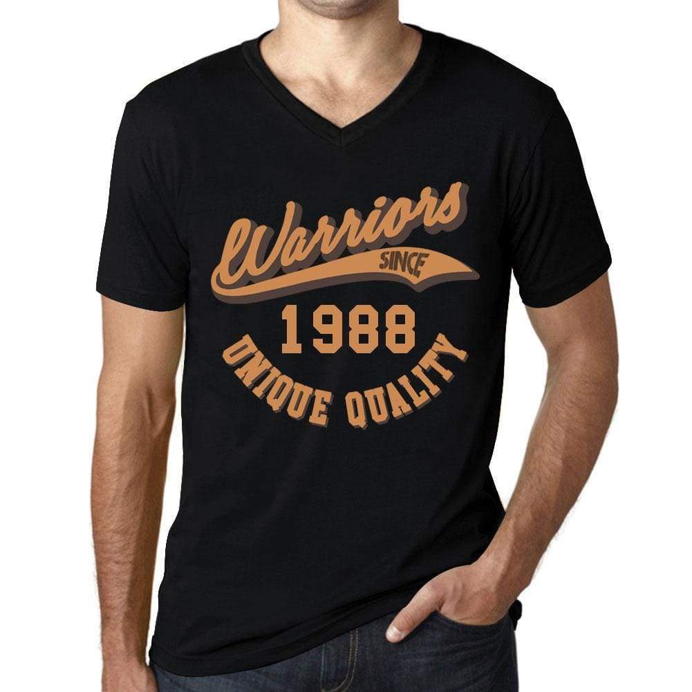 Mens Vintage Tee Shirt Graphic V-Neck T Shirt Warriors Since 1988 Deep Black - Black / S / Cotton - T-Shirt