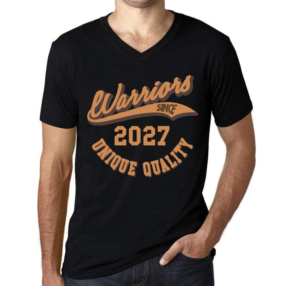 Mens Vintage Tee Shirt Graphic V-Neck T Shirt Warriors Since 2027 Deep Black - Black / S / Cotton - T-Shirt