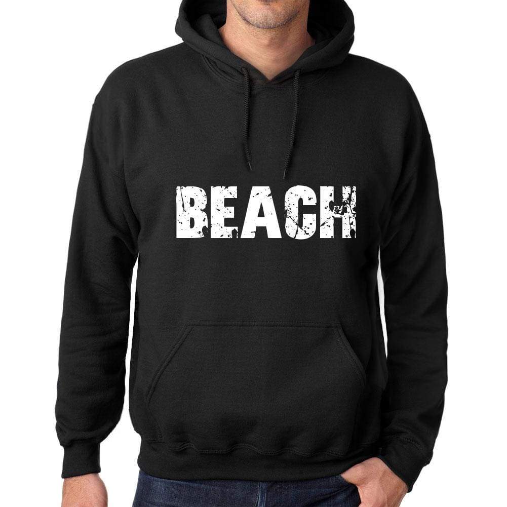 Mens Womens Unisex Printed Graphic Cotton Hoodie Soft Heavyweight Hooded Sweatshirt Pullover Popular Words Beach Deep Black - Black / Xs /