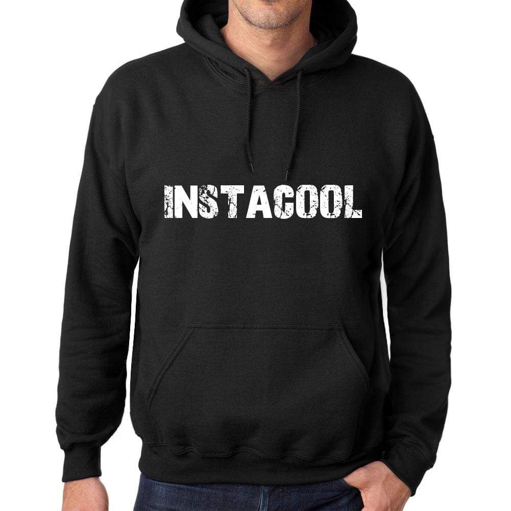 Mens Womens Unisex Printed Graphic Cotton Hoodie Soft Heavyweight Hooded Sweatshirt Pullover Popular Words Instacool Deep Black - Black / Xs