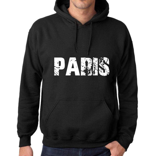 Mens Womens Unisex Printed Graphic Cotton Hoodie Soft Heavyweight Hooded Sweatshirt Pullover Popular Words Paris Deep Black - Black / Xs /