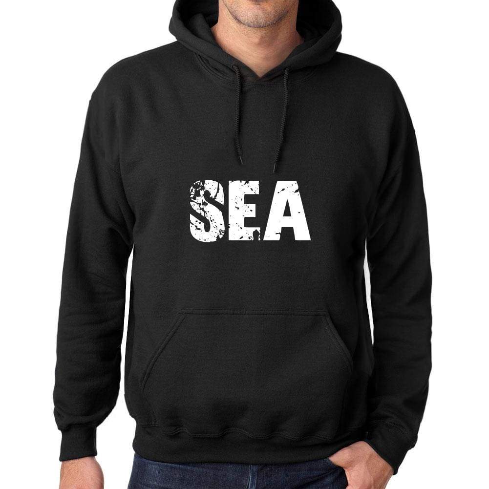 Mens Womens Unisex Printed Graphic Cotton Hoodie Soft Heavyweight Hooded Sweatshirt Pullover Popular Words Sea Deep Black - Black / Xs /
