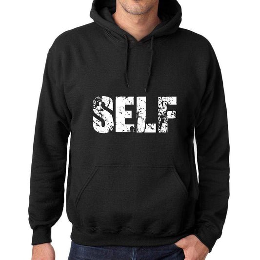 Mens Womens Unisex Printed Graphic Cotton Hoodie Soft Heavyweight Hooded Sweatshirt Pullover Popular Words Self Deep Black - Black / Xs /