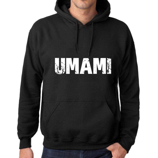 Mens Womens Unisex Printed Graphic Cotton Hoodie Soft Heavyweight Hooded Sweatshirt Pullover Popular Words Umami Deep Black - Black / Xs /
