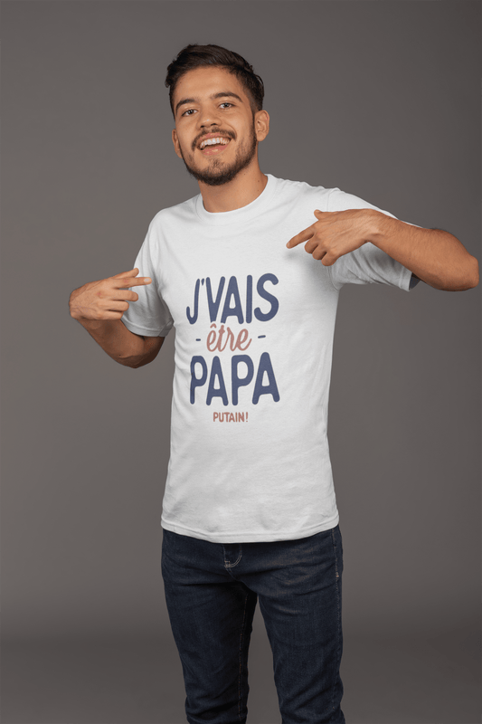 Ultrabasic - Graphique Homme J'vais Être Papa Putain T-Shirt Marine Lettre Blanco
