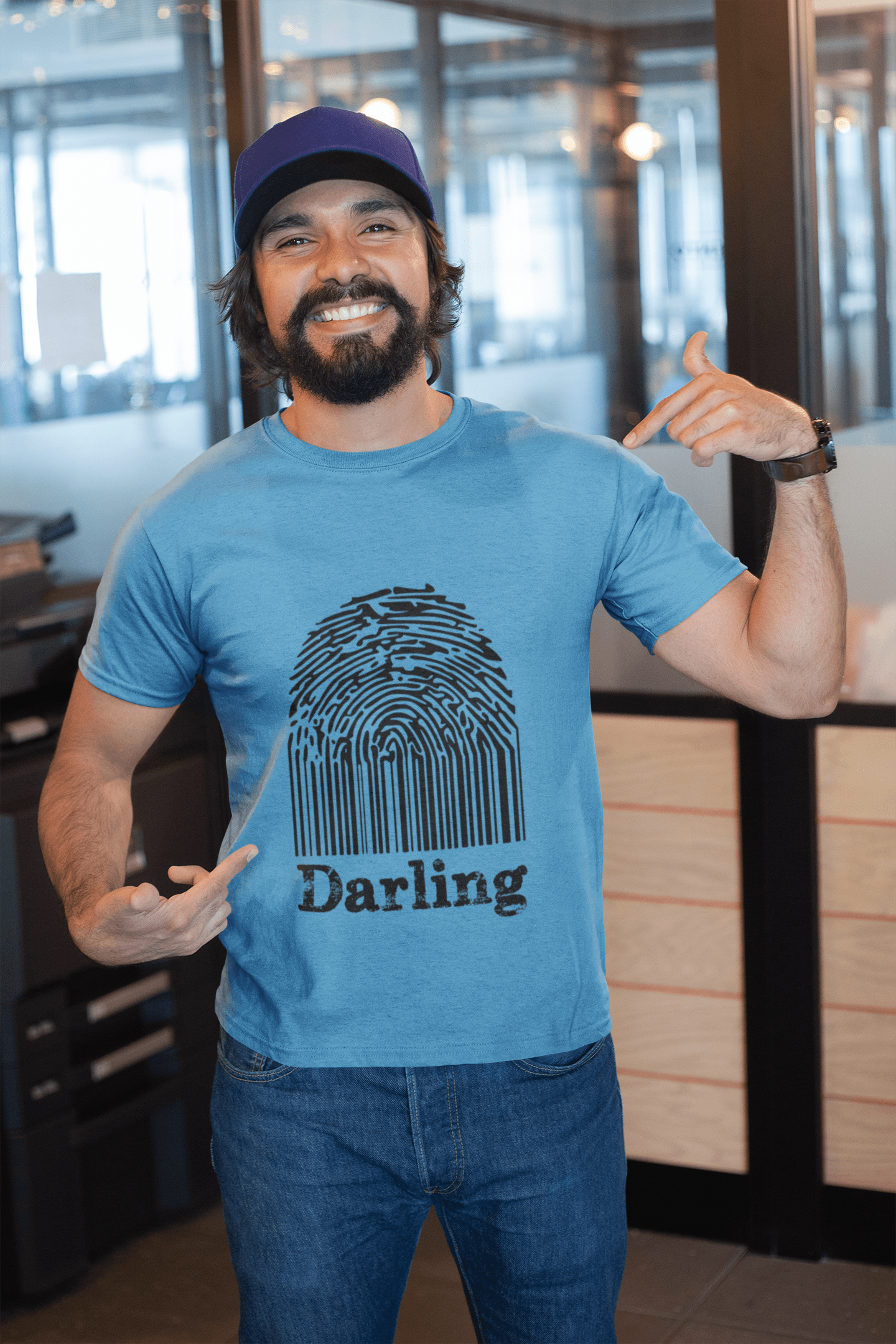 Darling Fingerprint, Bleu, T-shirt à manches courtes et col rond pour homme, t-shirt cadeau 00311