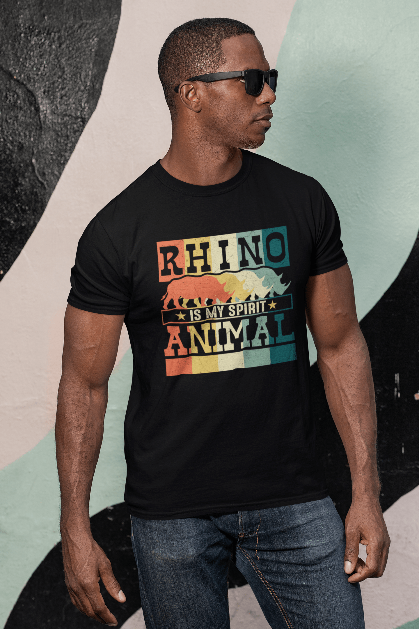 ULTRABASIC Men's Graphic T-Shirt Retro Rhino is My Spirit Animal - Vintage Tee Shirt