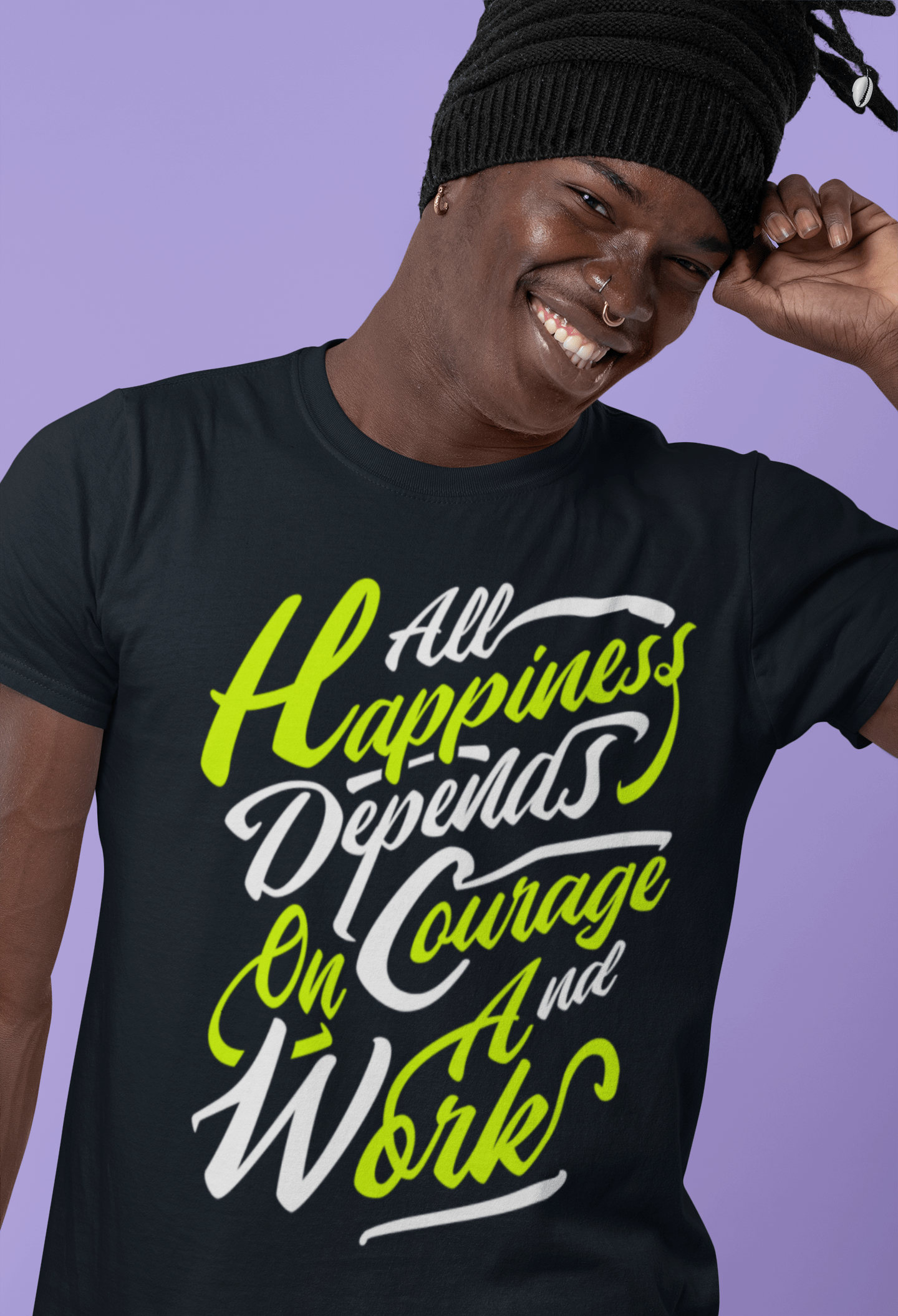 T-Shirt pour hommes, tout le bonheur dépend du courage, inspirant, décontracté, cadeau Vintage