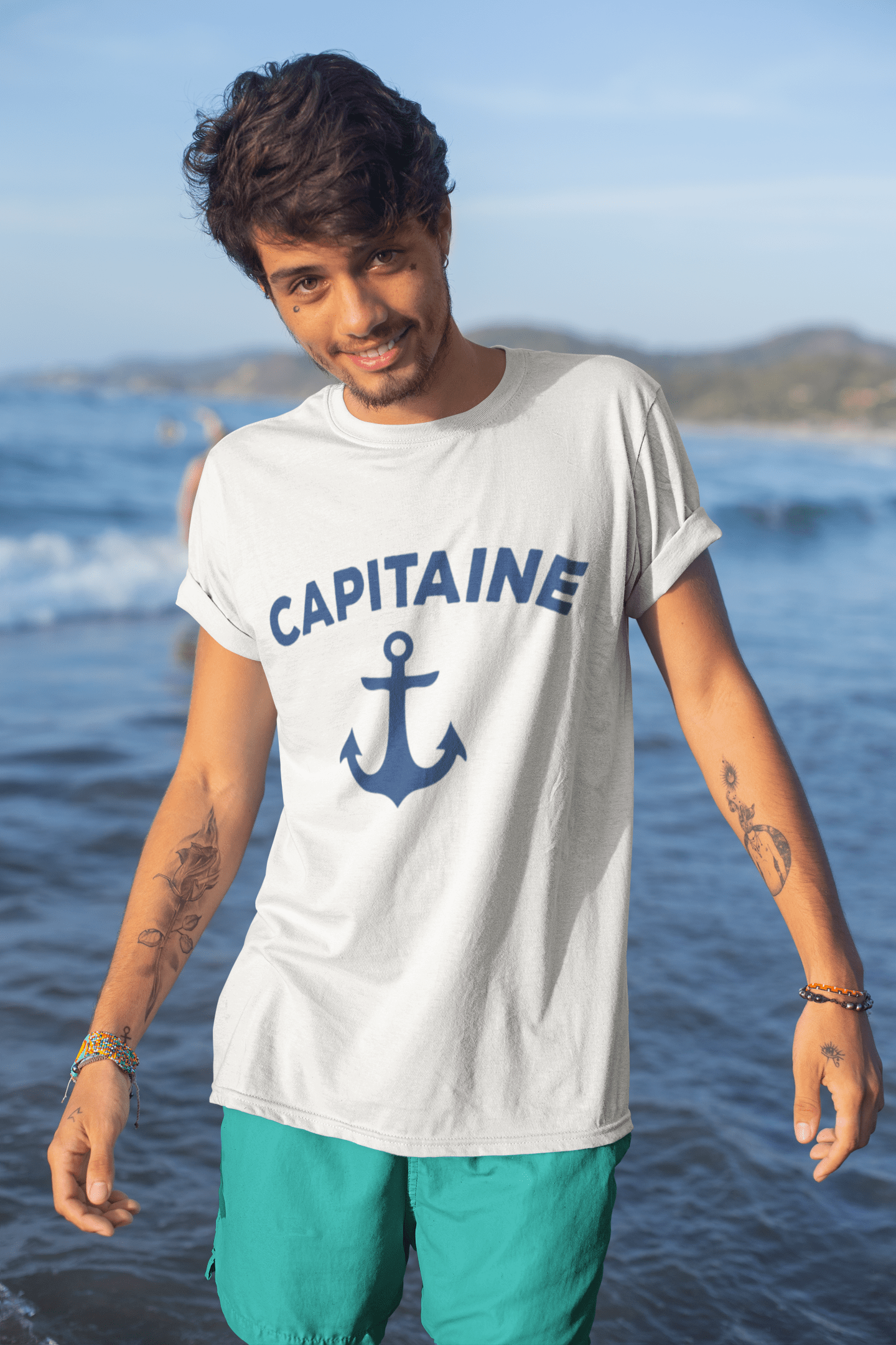 Homme T-Shirt Graphique Imprimé Vintage Tee Capitaine Blanc