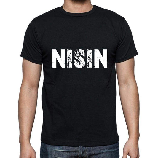 Nisin Mens Short Sleeve Round Neck T-Shirt 5 Letters Black Word 00006 - Casual