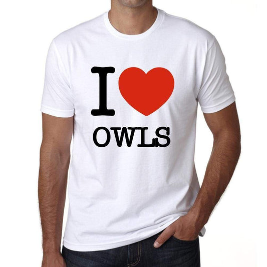Owls I Love Animals White Mens Short Sleeve Round Neck T-Shirt 00064 - White / S - Casual