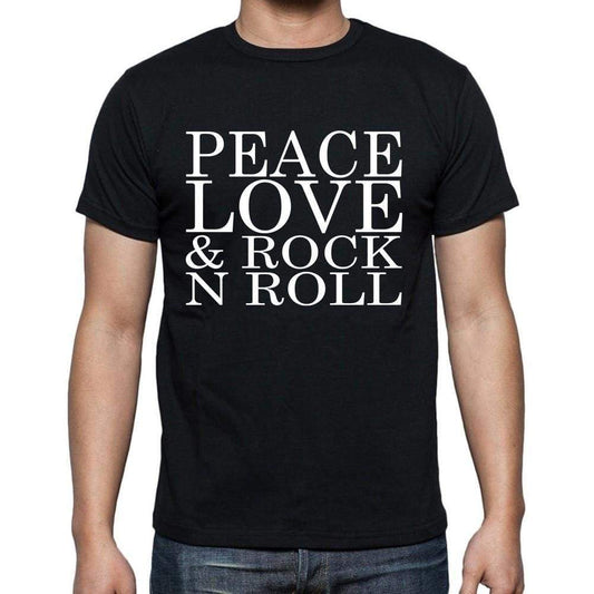 Peace Love & Rock N Roll White Letters Mens Short Sleeve Round Neck T-Shirt 00007